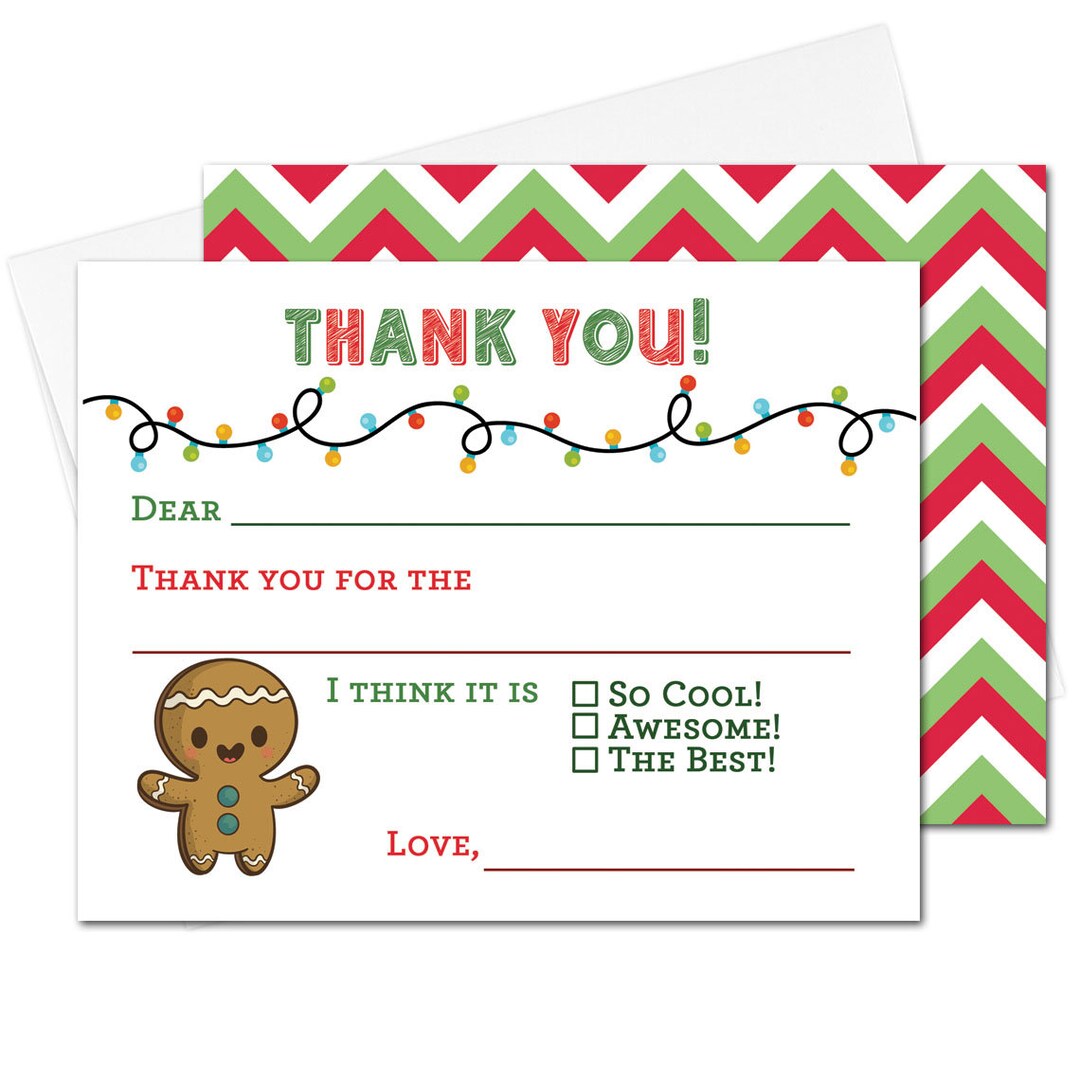 Kids Christmas Fill in the Blank Thank You Cards Christmas Etsy