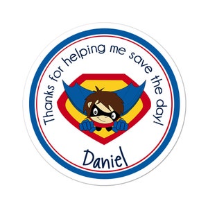Superhero Boy Stickers, Superhero Birthday Party, Superhero Party, Personalized Birthday Party Favor Thank You Stickers