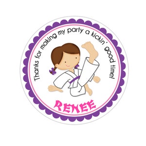 Karate Girl Stickers, Martial Arts Birthday Party, Karate Party Stickers, Personalized Customized Birthday Party Favor Thank You Stickers