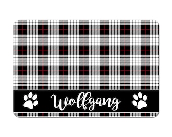 Personalized Pet Food Placemat, Pet Food Mat, Pet Bowl Mat, Dog Placemat, Cat Placemat - Black and Red Plaid