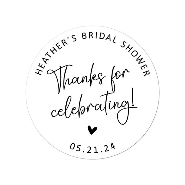 Bridal Shower Thank You Stickers, Bridal Shower Thank You Labels, Minimalist Bridal Shower Thank You Favor Stickers