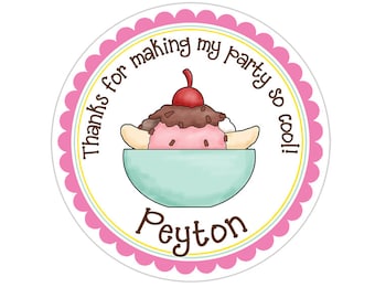 Ice Cream Sundae Stickers, Ice Cream Birthday Party, Ice Cream Party Stickers, Personalized Birthday Party Favor Thank You Stickers
