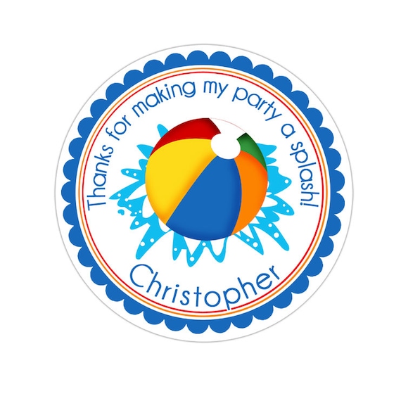 Beachball Stickers, Pool Party Birthday Party, Pool Party Stickers, Personalized Customized Birthday Party Favor Thank You Stickers
