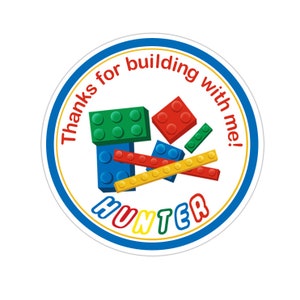 Building Block Stickers, Building Birthday Party, Building Party Stickers, Personalized Customized Birthday Party Favor Thank You Stickers