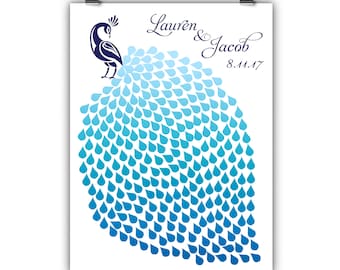 Personalized Wedding Peacock Guest Book Alternative, Wedding Tree Guest Book Alternative Print, Framed or Canvas, 100 Signatures