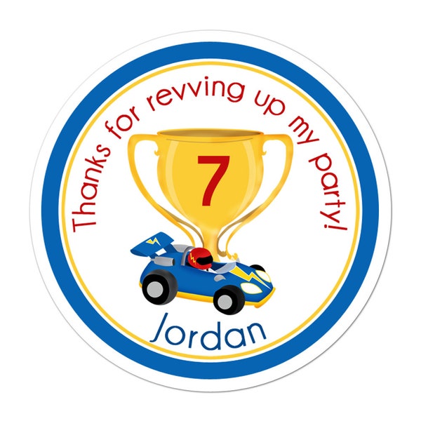 Race Car Stickers, Racing Birthday Party, Racing Party Stickers, Personalized Customized Birthday Party Favor Thank You Stickers