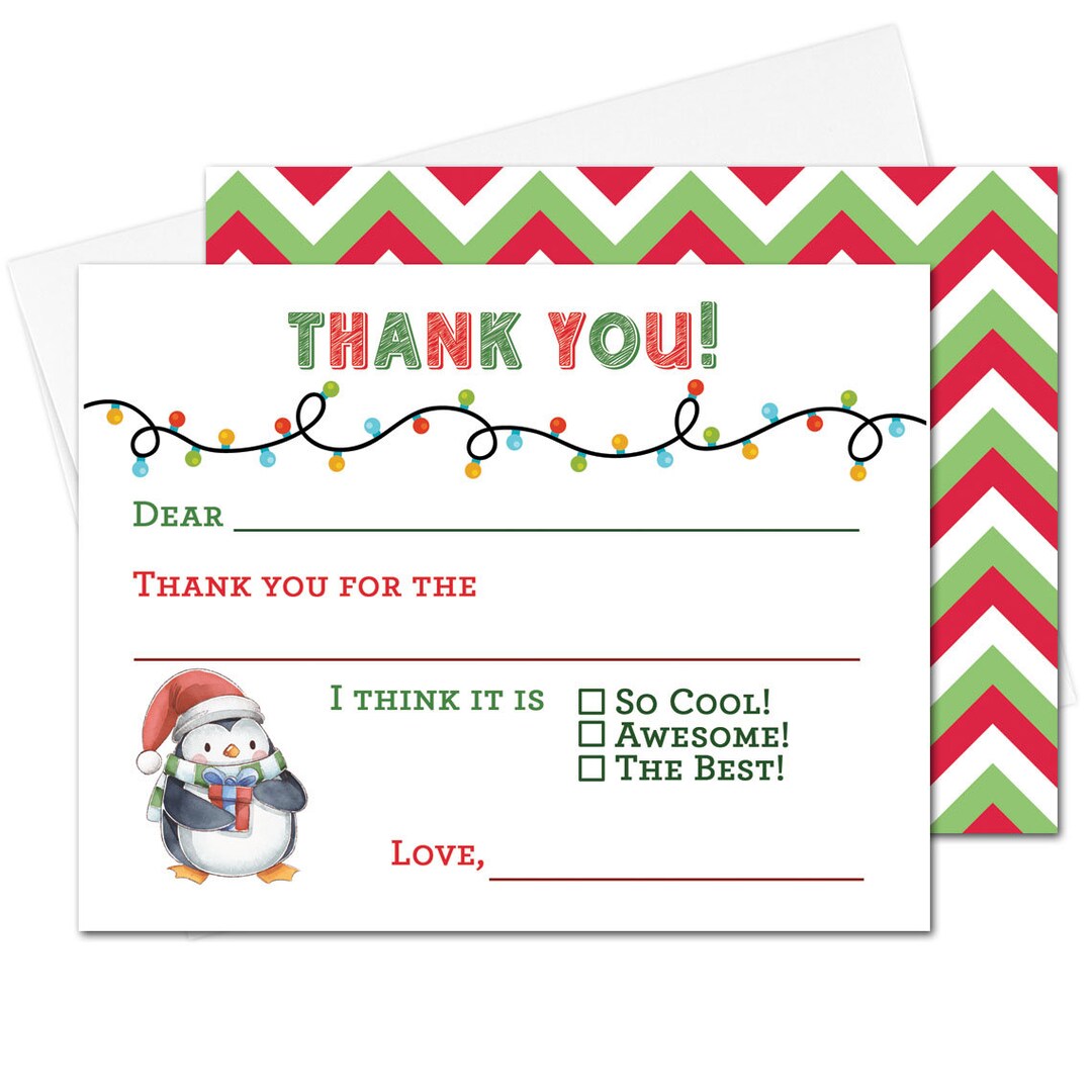 Kids Christmas Fill in the Blank Thank You Cards, Christmas Fill in the ...