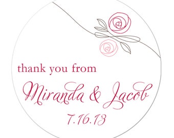 Rose Personalized Wedding Favor Stickers, Thank You Wedding Stickers, Personalized Wedding Stickers