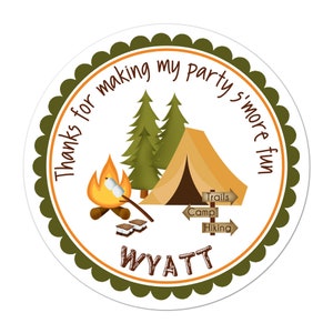 Camping Stickers, Camping Birthday Party, Outdoor Party Stickers, Personalized Customized Birthday Party Favor Thank You Stickers