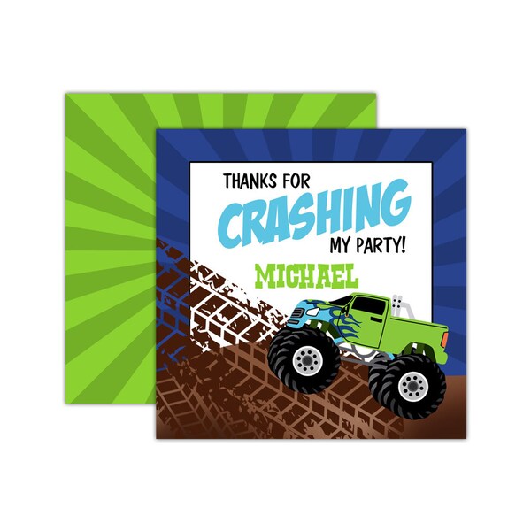 Personalized Blue Monster Truck Favor Tags, Monster Truck Tags, Monster Truck Birthday Favor Tags, Thank You Favor Tags, Hang Tags