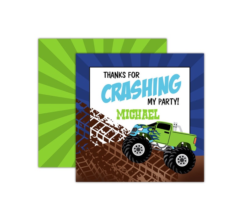 Personalized Blue Monster Truck Favor Tags, Monster Truck Tags, Monster Truck Birthday Favor Tags, Thank You Favor Tags, Hang Tags image 1