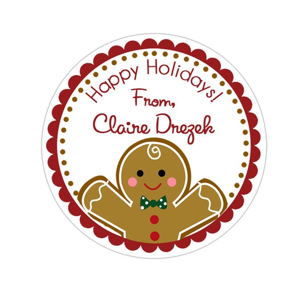 Personalized Christmas Stickers, Gingerbread Man Too Christmas Gift Stickers, Holiday Labels, Customized Christmas Favor Stickers