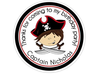 Pirate Stickers, Pirate Birthday Party, Pirate Party Stickers, Personalized Customized Birthday Party Favor Thank You Stickers