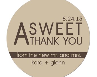 Sweet Thank You Personalized Wedding Favor Labels, Wedding Labels, Favor Labels, Wedding Favor Stickers, Personalized Wedding Stickers