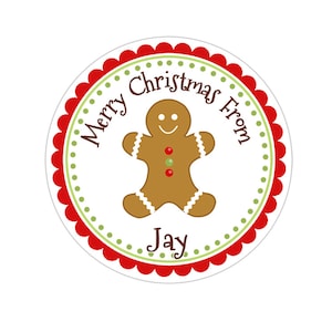 Personalized Gingerbread Boy Christmas Stickers, Christmas Gift Stickers, Holiday Labels, Customized Christmas Favor Stickers