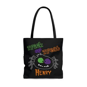 Personalized Halloween Trick Or Treat Bag, Kids Halloween Bag, Kids Tote Bag, Goodie Bag - Spooky Spider