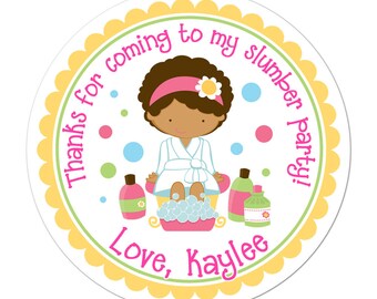 African American Spa Party Stickers, Spa Birthday Party, Spa Party Stickers, Personalized Customized Birthday Party Favor Thank You Stickers