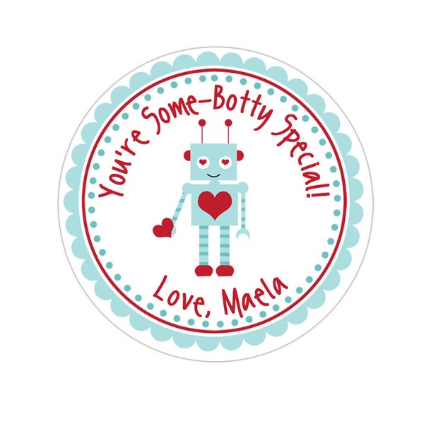 Valentines Day Stickers, Personalized Boy Robot Valentines Stickers, Valentine Labels,  Valentines Day Favor Stickers