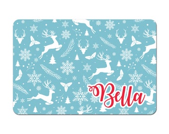 Personalized Pet Bowl Mat, Pet Food Mat, Pet Bowl Mat, Pet Food Placemat, Dog Placemat, Cat Placemat - Holiday Reindeer