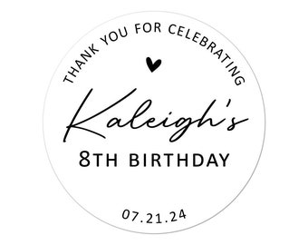 Birthday Party Favor Stickers, Minimalist First Birthday Labels, Thank You Stickers, Custom Birthday Party Favor Labels