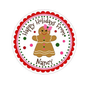 Personalized Christmas Stickers, Gingerbread Girl Christmas Gift Stickers, Holiday Labels, Customized Christmas Favor Stickers