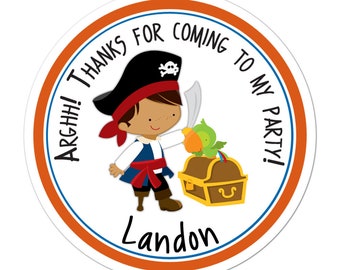 Pirate Stickers, Pirate Birthday Party, Pirate Party Stickers, Personalized Customized Birthday Party Favor Thank You Stickers