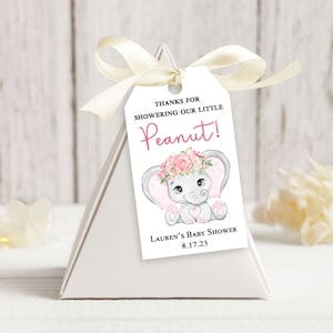 Personalized Baby Shower Favor Tags, Baby Shower Tags, Thank You Baby Shower Favor Tags -  Girl Elephant