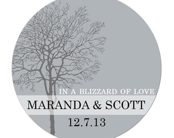 Winter Tree Personalized Wedding Favor Stickers, Thank You Wedding Stickers, Personalized Wedding Stickers