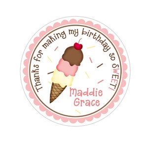 Ice Cream Stickers, Ice Cream Birthday Party, Ice Cream Party Stickers, Personalized Birthday Party Favor Thank You Stickers