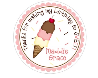 Ice Cream Stickers, Ice Cream Birthday Party, Ice Cream Party Stickers, Personalized Birthday Party Favor Thank You Stickers