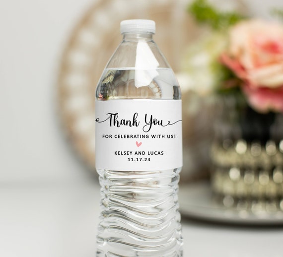 Wedding Thank You Wedding Water Bottle Labels, Personalized Water