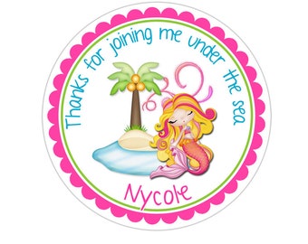 Mermaid Stickers, Mermaid Birthday Party, Mermaid Party Stickers, Personalized Customized Birthday Party Favor Thank You Stickers