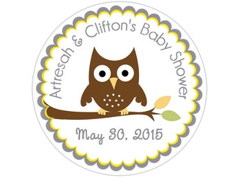 Baby Shower Stickers, Owl Stickers, Personalized Baby Shower Thank You Stickers, Baby Shower Party Favor Labels, Owl Baby Shower