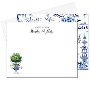Personalized Ginger Jar Topiary Stationery, Chinoiserie Note Cards With Envelopes Set, Chinoiserie Stationery, Ginger Jar Note Cards
