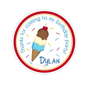 Ice Cream Stickers, Ice Cream Birthday Party, Ice Cream Party Stickers, Personalized Birthday Party Favor Thank You Stickers