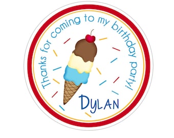 Ice Cream Stickers, Ice Cream Birthday Party, Ice Cream Party Stickers, Personalized Birthday Party Favor Thank You Stickers