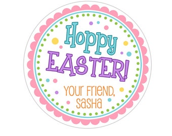 Happy Easter Stickers, Personalized Blue, Pink, and Purple Happy Easter Stickers, Easter Labels, Easter Favor Stickers