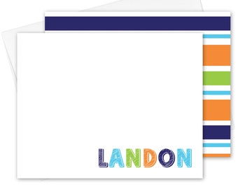Personalized Kids Stationery, Boys Personalized Stationary Set, Boys Personalized Notecards, Boy Thank You Note Cards - Striped