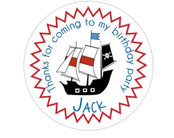 Pirate Ship Stickers, Pirate Birthday Party, Pirate Party Stickers, Personalized Customized Birthday Party Favor Thank You Stickers