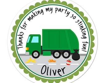 Personalized Garbage Truck Stickers - Garbage Truck Stickers, Garbage Birthday Party, Garbage Truck Party Favor Thank You Stickers