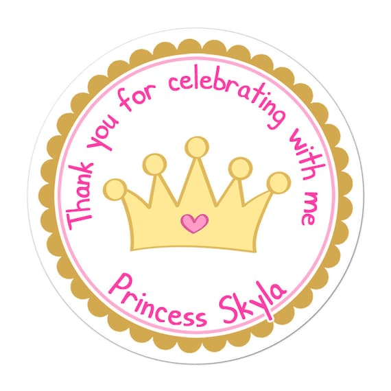 Princess Crown Personalised Stickers 35 x 37mm Birthday Party Gift  66 