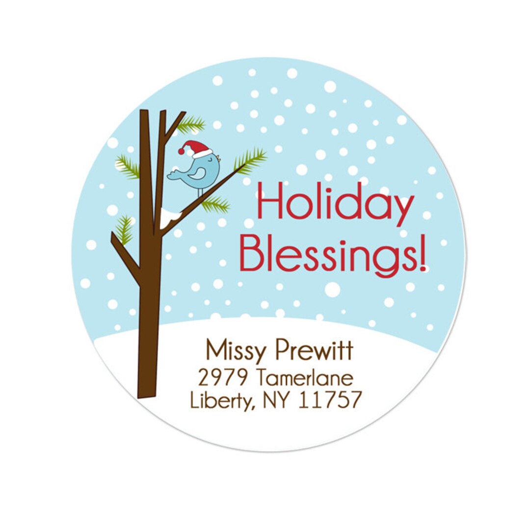 Holiday Sign Sticker Personalized Holiday Stickers, Winter Bird Christmas Gift Stickers ...