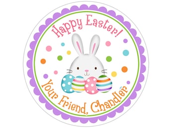 Happy Easter Stickers, Personalized Easter Bunny With Eggs Easter Stickers, Easter Labels, Easter Favor Stickers