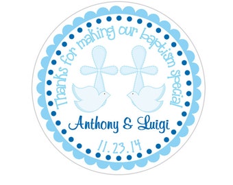 Personalized Baptism Stickers, My First Communion, Communion Stickers, Baptism Thank You Stickers - Twin Brothers Dove Stickers