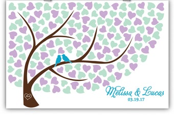 Personalized Wedding Heart Tree Guest Book Alternative, Wedding Tree Guest Book Alternative Print, Framed or Canvas, 100 Signatures