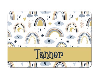 Personalized Pet Bowl Mat, Pet Food Mat, Pet Bowl Mat, Pet Food Placemat, Dog Placemat, Cat Placemat - Neutral Rainbow