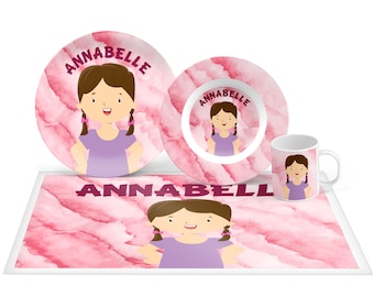 Kids Personalized Plate Set, Mini Me Girl Plate Set, Mealtime Set, Personalized Plate, Bowl, Placemat, Mug - Customize Your Girl