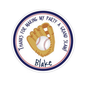 Baseball Glove Stickers, Baseball Birthday Party, Baseball Party Stickers, Personalized Customized Birthday Party Favor Thank You Stickers