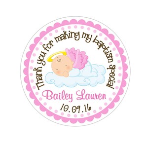 Baptism Stickers, Personalized Baptism Thank You Stickers - Angel Baby Girl