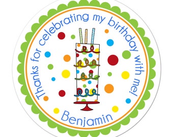Birthday Cake Stickers, Birthday Party, Party Stickers, Personalized Customized Birthday Party Favor Thank You Stickers